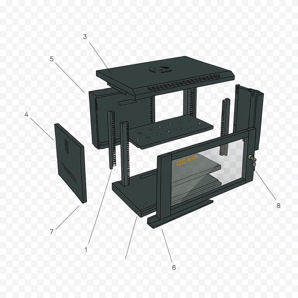 Шафа серверна настінна з полицею GEAR 12U 19'' 600x450x600 Чорна (GWMSN-12U-600-450) Київ - фото 2
