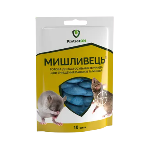 Принада для знищення гризунів 43гр парафінові брикети Мишливець Protecton Житомир