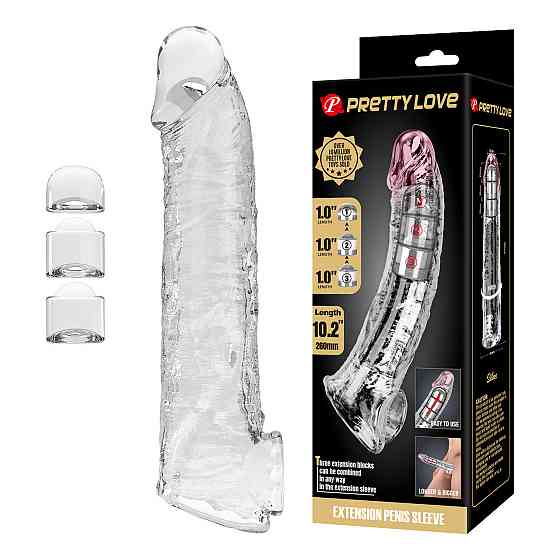 Подовжуюча насадка на член - Pretty Love Extension Penis Sleeve Clear, 26 см Sex Aura Київ