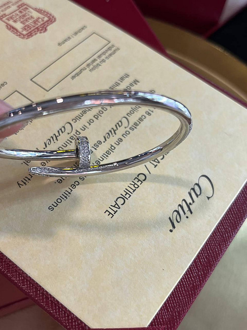 Cartier розкішний браслет цвях | Розсип цирконів по колу | Покриття біле золото, проба AU 750 Одеса - фото 17