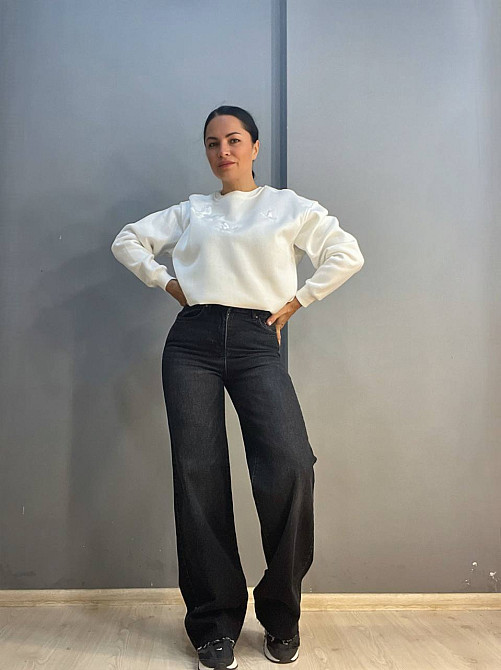 Джинсы женские Twin 1265 Straight fit палаццо широкие от бедра стрейчевые, черный, 36, 36, 79 см, 10 Одесса - изображение 1