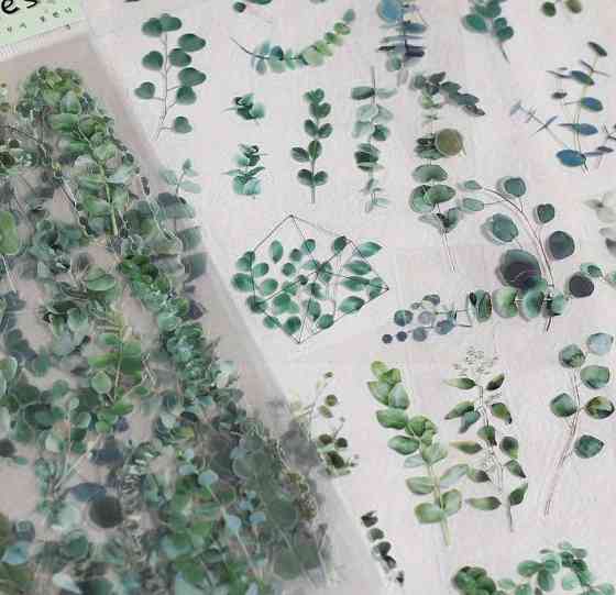 Набор декоративных наклеек листья 6 листов, прозрачные наклейки растения для скрапбукинга и декора Киев