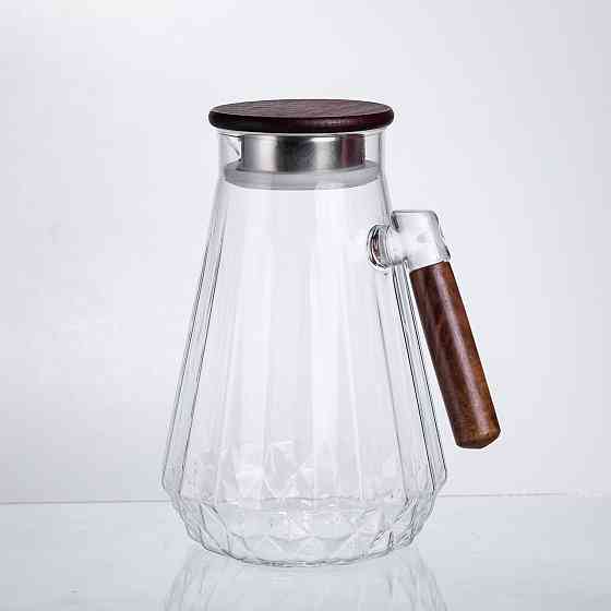 Глечик для напоїв 1.7 (л) для компоту, мохіто, лимонаду, сангрії скляний глечик із ручкою й бамбуковою кришкою 64486-71 Київ