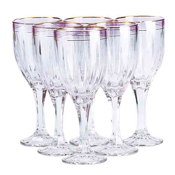 Келихи для вина із золотою облямівкою 6 шт по 250 мл Рожевий HP548 Коломия