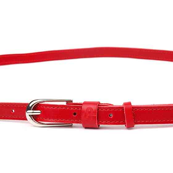 Вузький жіночий ремінь із натуральної шкіри Grande Pelle 21440 Червоний Київ