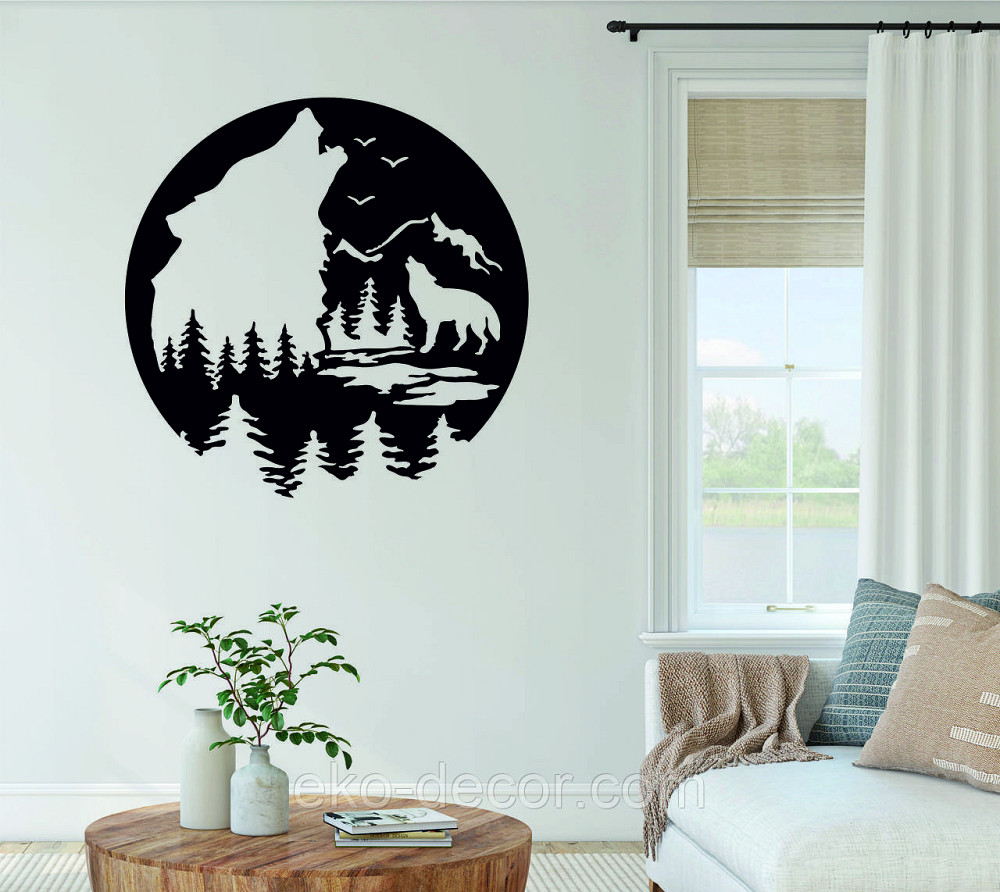 Декоративное настенное Панно «Волк», Декор на стену 70*70 см, Черный Киев - изображение 3