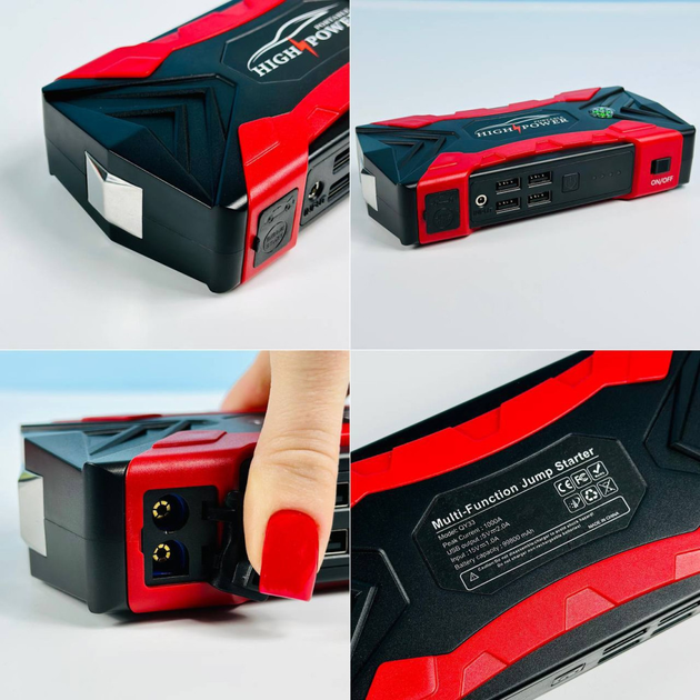 Пускозарядний пристрій бустер Jump Starter QY33 99800mAh 4 USB Чорно-червоний Вінниця - фото 9