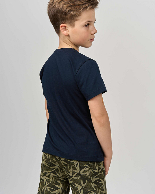 Комплект з капрі підлітковий Nicoletta — листя на шортах — Family look тато/син 89906 10-11, Синій Київ - фото 3