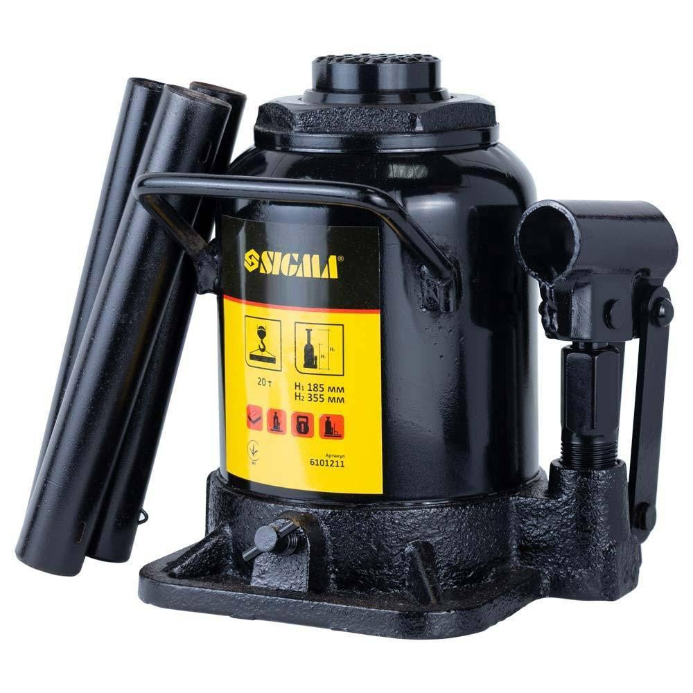 Домкрат гидравлический бутылочный низкопрофильный 20т H 185-355мм SIGMA (6101211) Ровно - изображение 1
