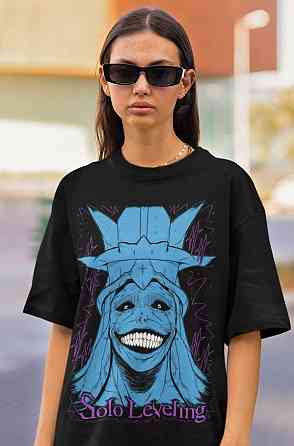 Футболка з аніме принтом Соло Левелінг Сунг Джінвоо оверсайз (S/M/L) Чорний AnimeJ0887 Дніпро