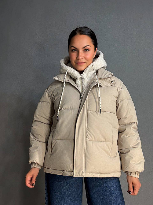 Куртка женская Lady Yep 8096 оверсайз с капюшоном и мехом тедди капучино, капучино, 44 Киев - изображение 13