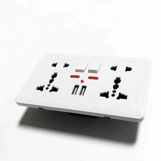 Універсальна розетка Delviz з кнопками живлення, індикаторами та USB-A – глобальна сумісність у вашій оселі (13А, 250V) + 2 USB (5V 1,5-2,1A) DZ-E4-11 Миколаїв