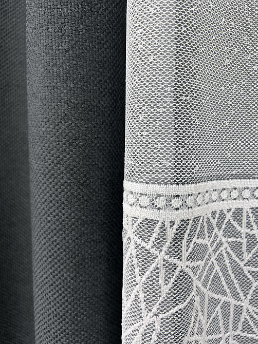 Комплект штор VR-Textil Льон Мішковина 100х270 2шт і Тюль 400х270 1161ш-1672т Графітовий з білим 71-163/2 Київ - фото 8