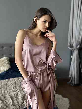 Пижама женская шелковая с шортами Какао 3XL/4XL Харьков