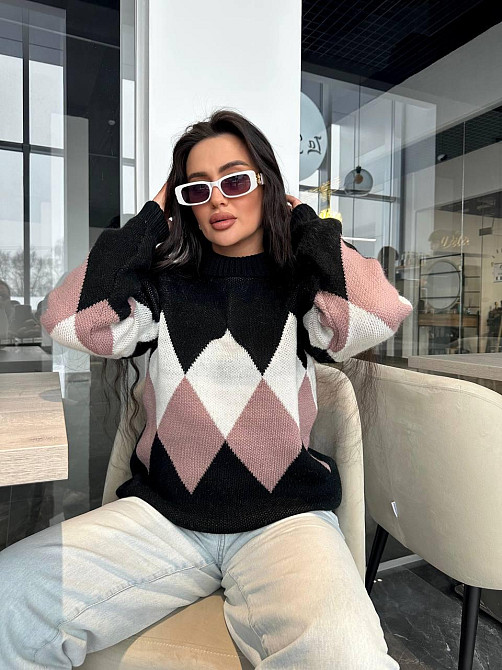 Жіночий в'язаний светр із високою горловиною триколірний.  42-48р Київ - фото 5