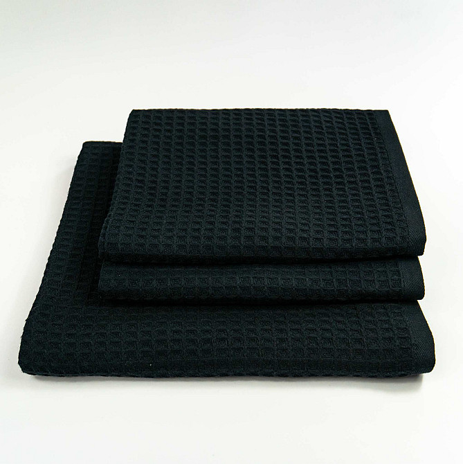 Комплект вафельних рушників 3шт YouStar 50х90см, 50х90см, 70х140см 320г/м2 (Чорний) Суми - фото 1