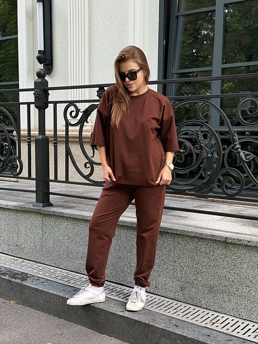 Спортивный костюм женский футболка и штаны джогеры Коричневый XL-XXL Харьков - изображение 4
