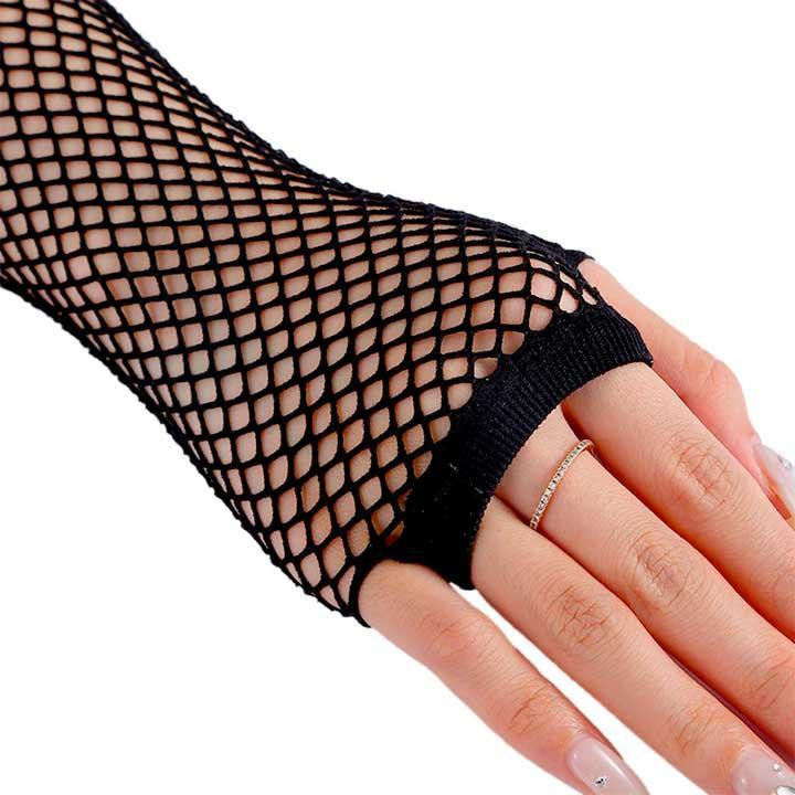 Рукавички сітка чорні довгі без пальців мітенки - Чорний - XS/S/M - Еротична білизна Вінниця - фото 3