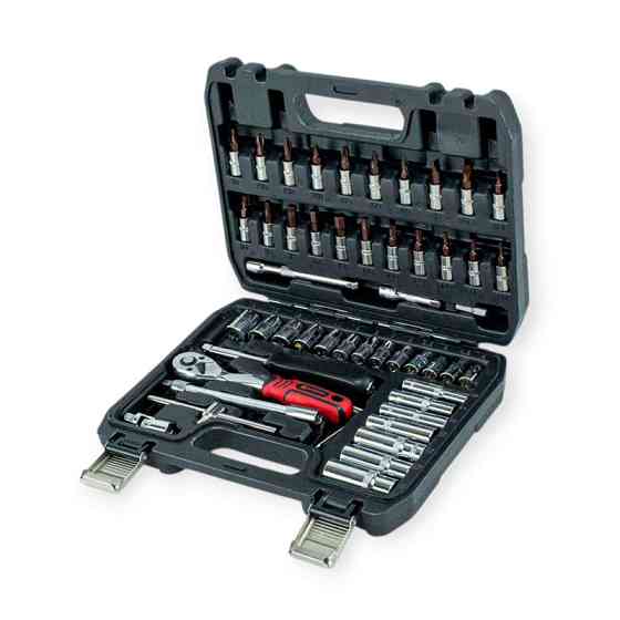 Набір інструменту 1/4" 53 шт, 4-14 мм з тріщ., подовж., кардан, отв.-вороток, біти, подовж. Мукачево