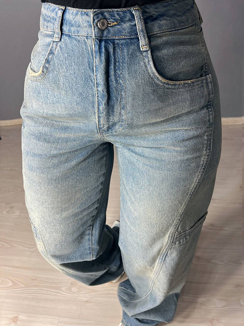 Джинсы женские Its Basic 3123 cargo fit косой шов карманы сбоку винтаж широкие голубые, голубой, 34, Одесса - изображение 6