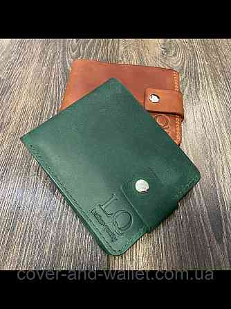 Винтажный кожаный кошелек ручной работы зеленого цвета LQ Leather Киев