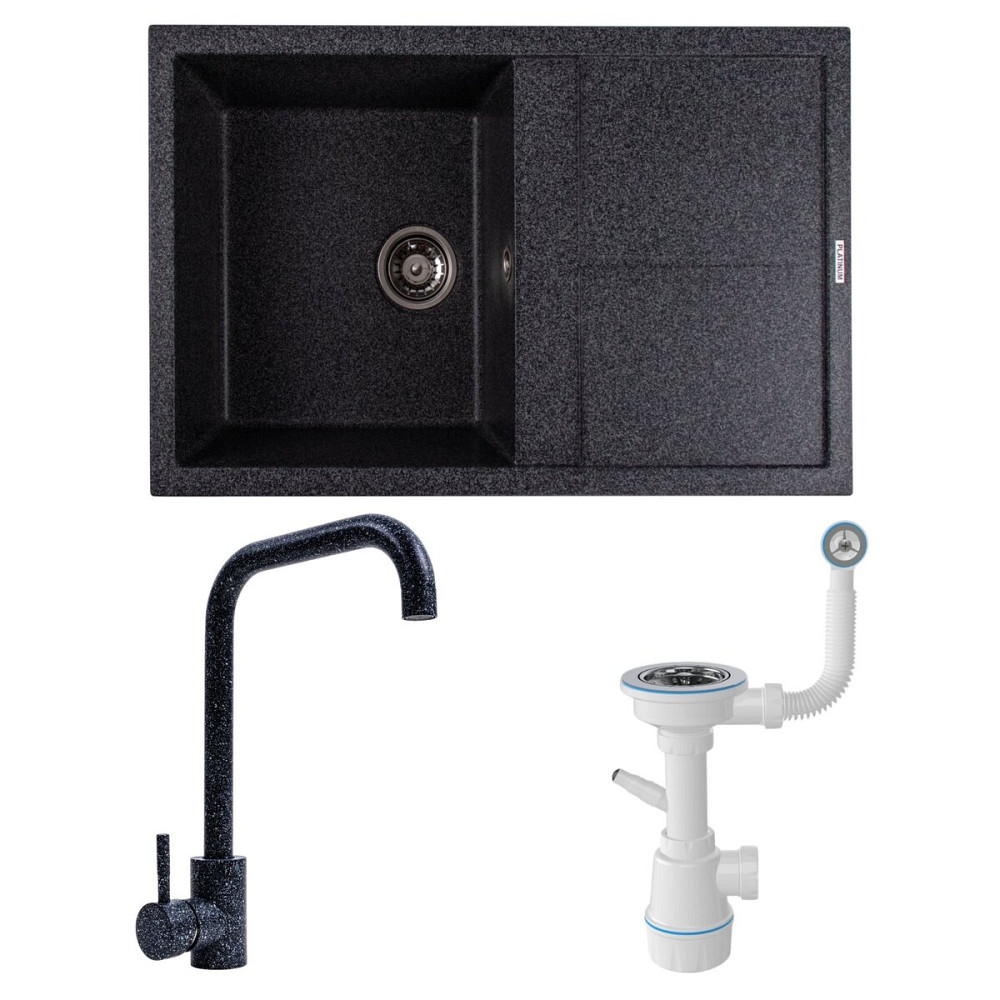 VALESO Комплект: Мийка SELENA 7950 графіт + Змішувач NS02A графіт + Сифон 1041 Киев - изображение 1