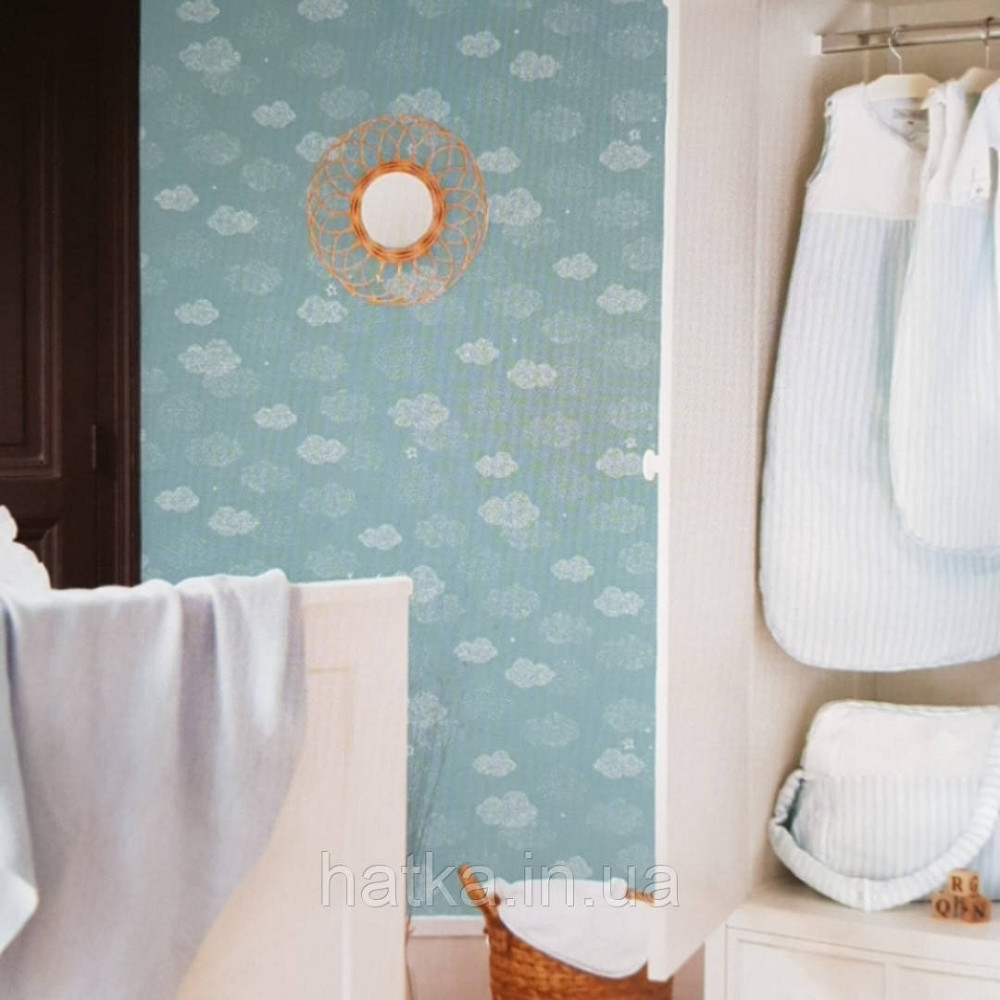 Шпалери флізелінові дитячі Lutece Tartine et Chocolat небо хмари хмари зорі місяць білі на сіро-синій Київ - фото 1