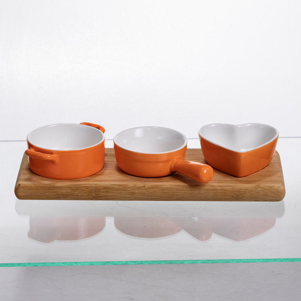 Набір порцелянових менажниць3 (шт) по 50 (мл) на бамбуковій підставці Помаранчевий HZ001-O Київ - фото 3
