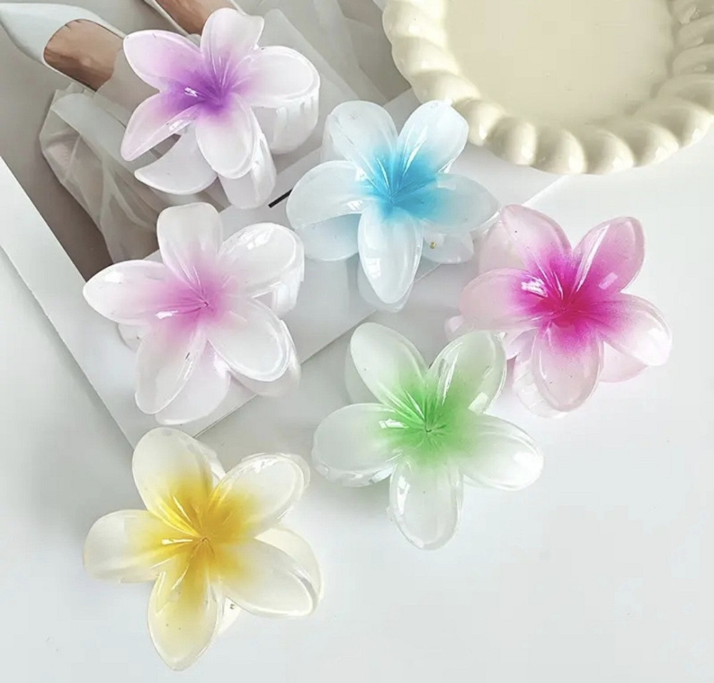 Заколка-крабік квітка Білий з зеленою серединкою Сміла - фото 2