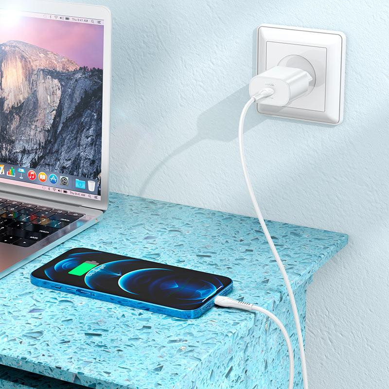 Мережевий зарядний пристрій з кабелем HOCO N22 Jetta PD25W charger set (Type-C to iP)(EU) White Одеса - фото 7