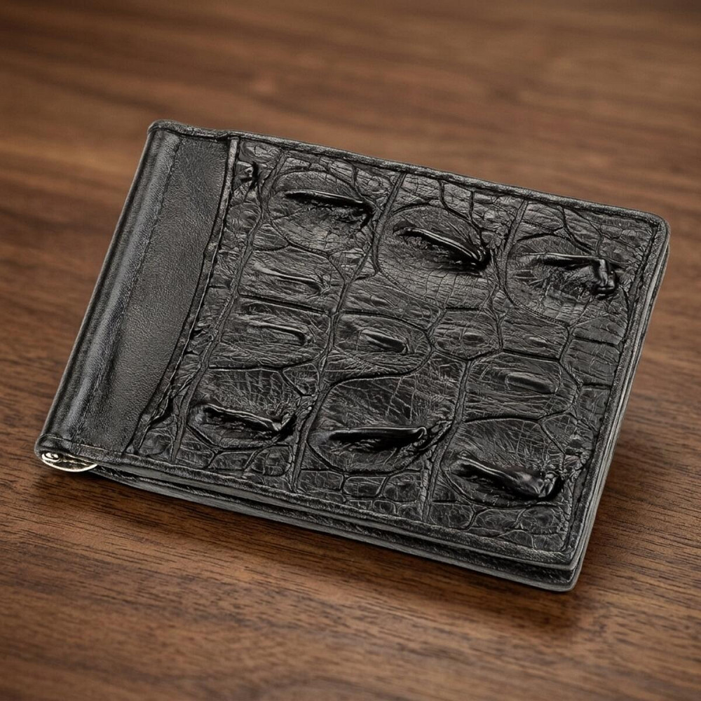 Зажим CROCODILE LEATHER 18169 из натуральной кожи крокодила Черный Киев - изображение 6