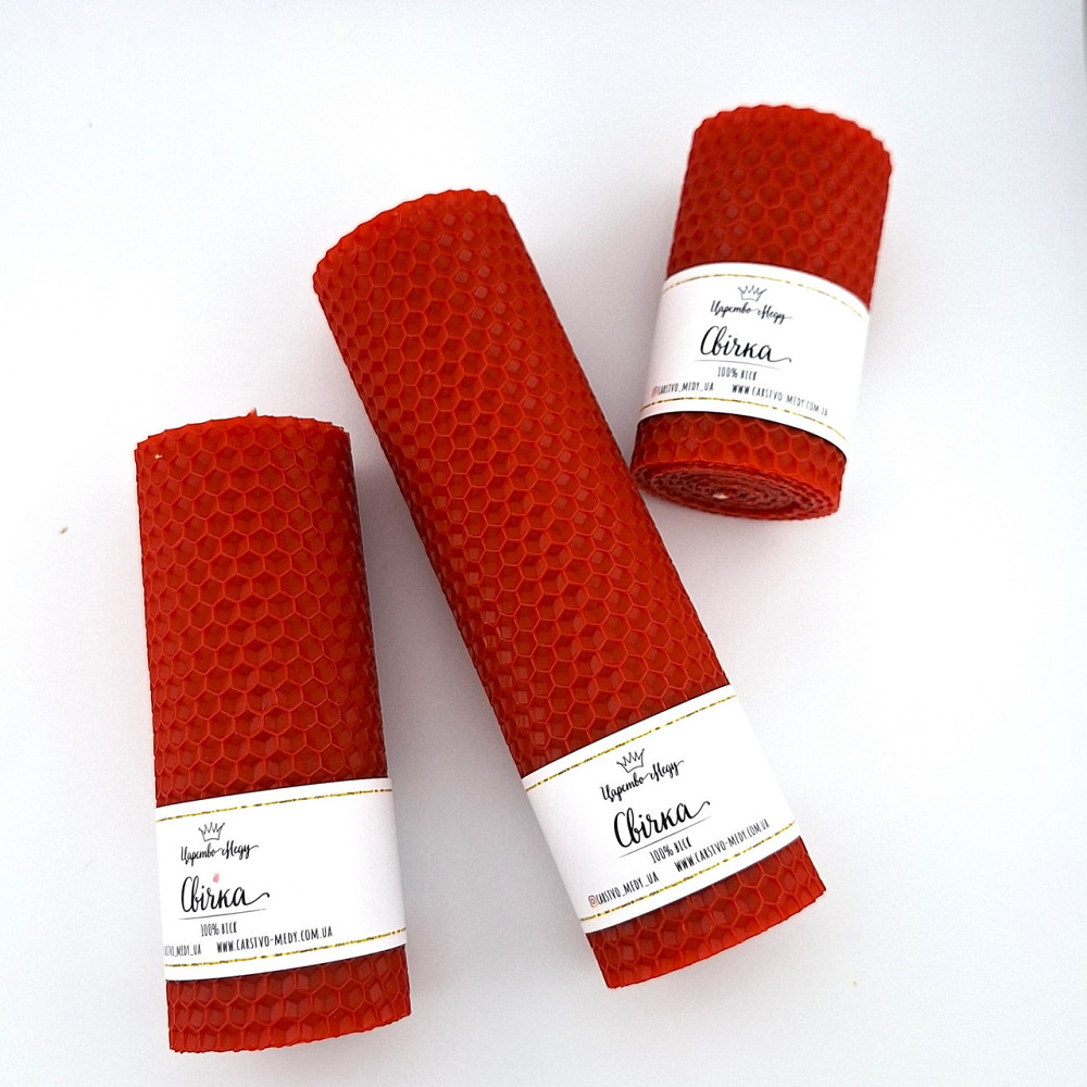 Набір натуральних свічок з вощини, червоні. Розмір 8,5 см, 13 см, 17,5 см. Одеса - фото 4