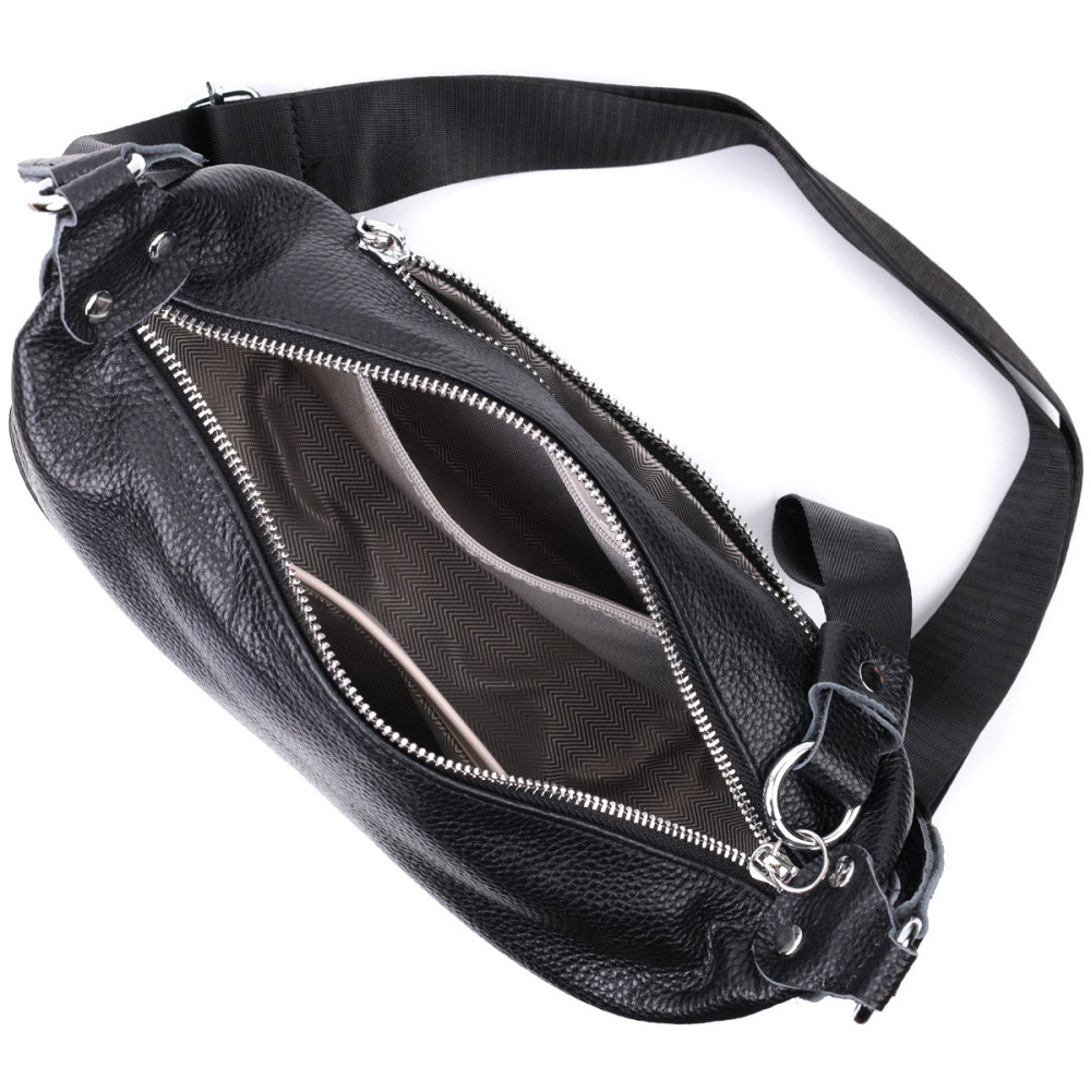 Кожаная женская сумка через плечо с необычным бегунком брелком Vintage 22615 Черная Киев - изображение 10