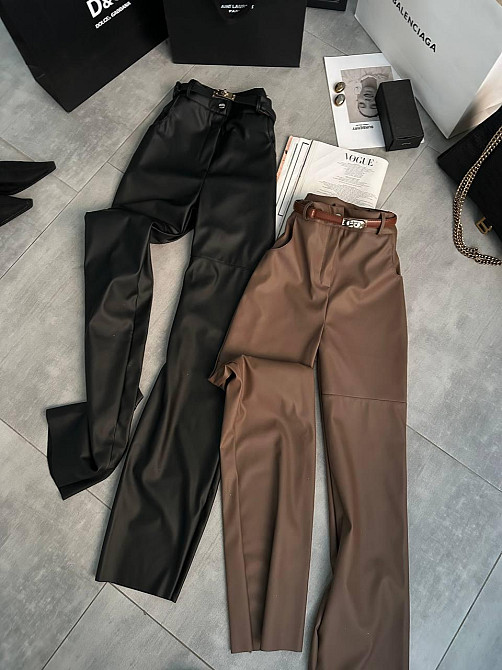 Женские кожаные брюки на флисе с идеальной посадкой Шоколад, 44/46 Одесса - изображение 4