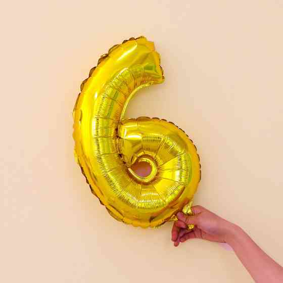 Шарик цифра 6 фольгированная 16 дюймов золотистый Киев