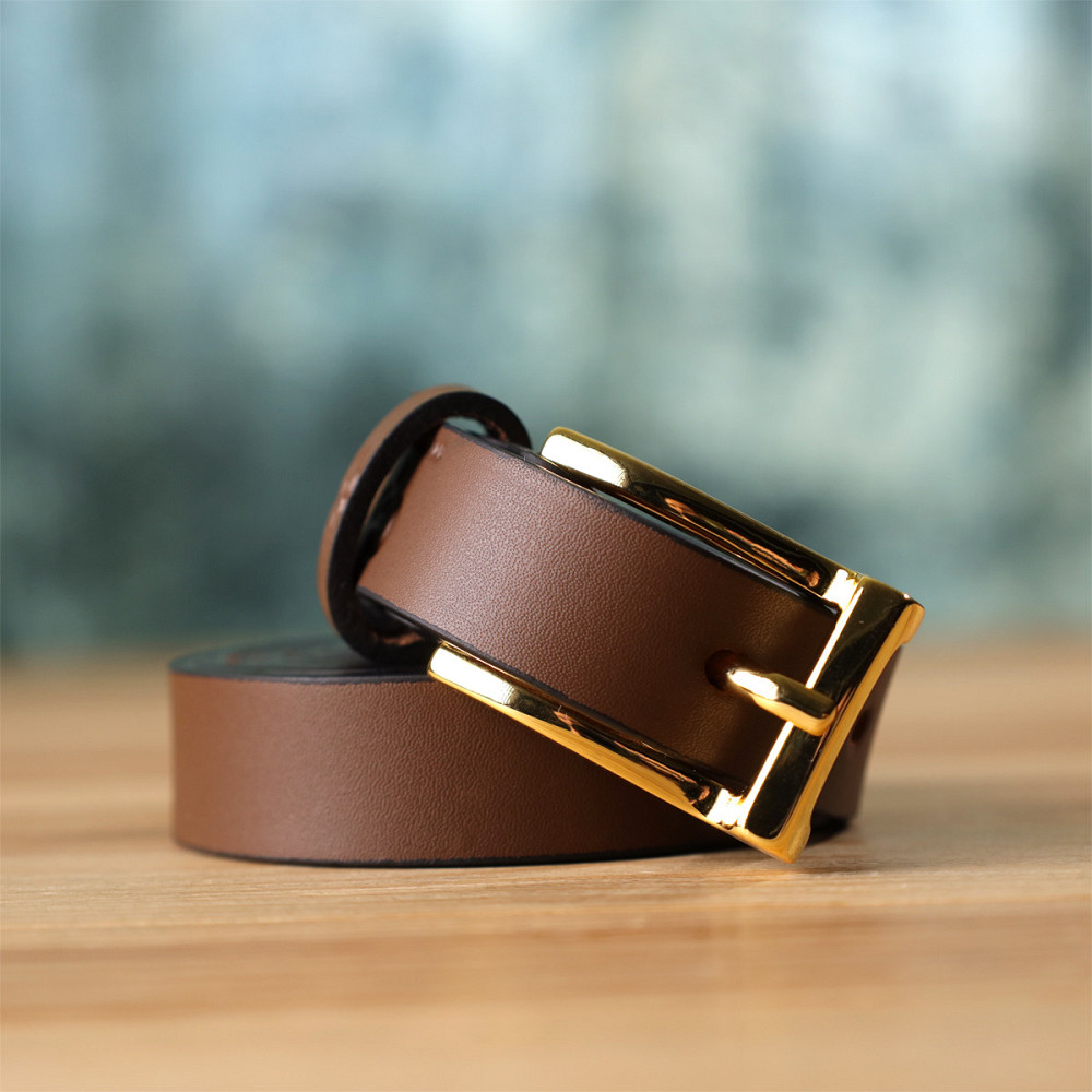 Модный узкий кожаный ремень для женщин Светло-коричневый (GRANDE PELLE) Киев - изображение 2