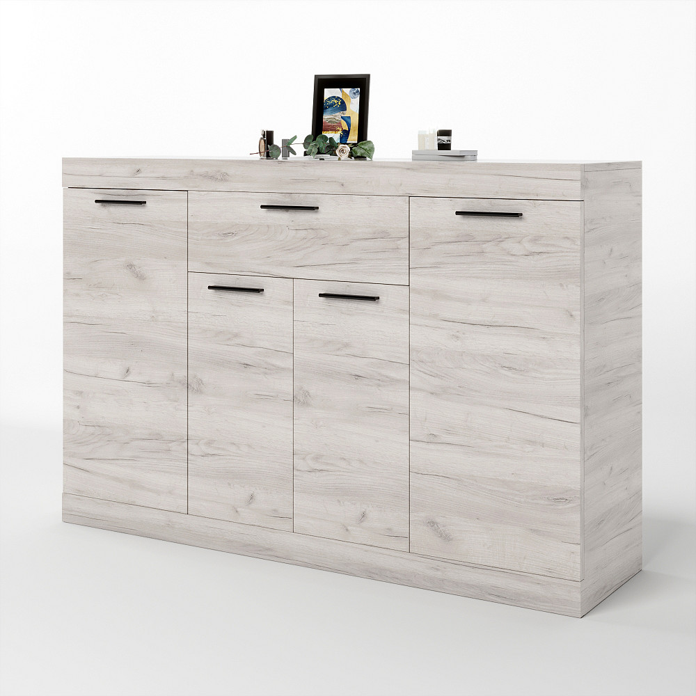 Большой комод Эверест с дверями и ящиком Соната-7 140х38х94 дуб крафт белый (DTM-2705) Днепр - изображение 2