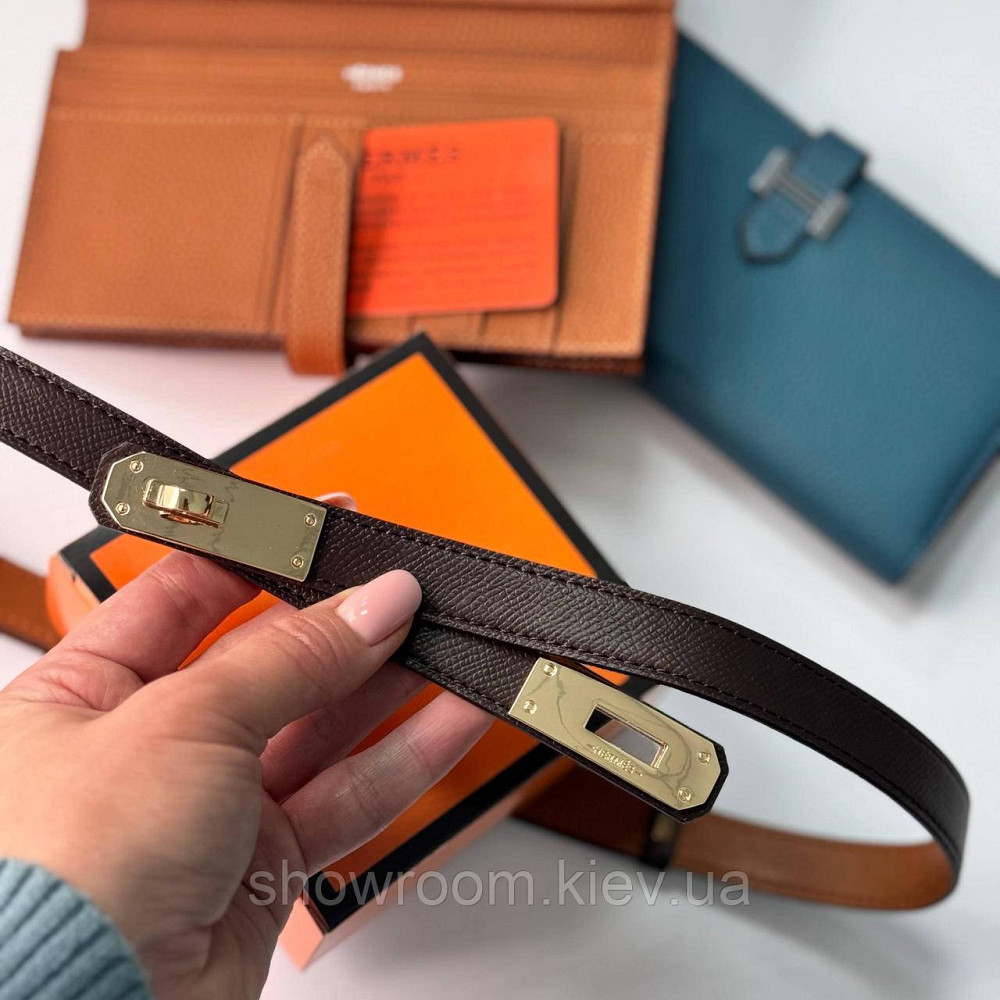 Жіночий шкіряний ремінь Hermes кофейного кольору (280-1) Київ - фото 7