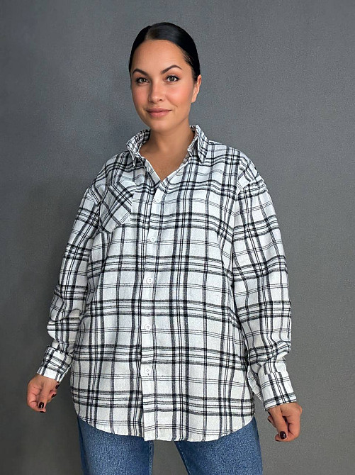 Сорочка жіноча Baoyu 225-1 в клітинку оверсайз фланель, білий, one size Київ - фото 11