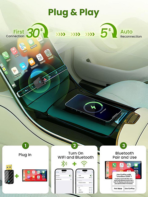 Бездротовий адаптер для CarPlay Android Auto, для авто з дротовим Карплей, WiFi Bluetooth підтримка iOS 10+/Android 11+ Київ - фото 4
