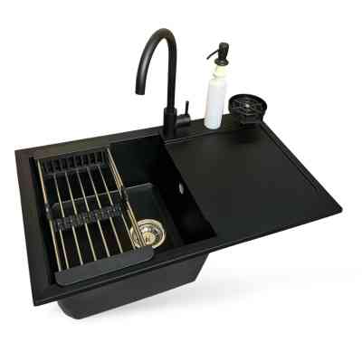 Мойка кухонная Adamant Horizon антрацит + змішувач + дозатор + ополіскувач склянок + кола (4824296106315) Винница