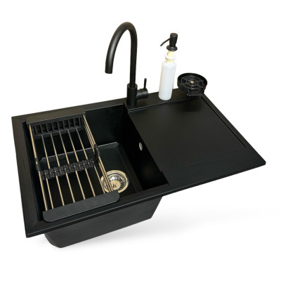 Мойка кухонная Adamant Horizon антрацит + змішувач + дозатор + ополіскувач склянок + кола (4824296106315) Винница - изображение 1