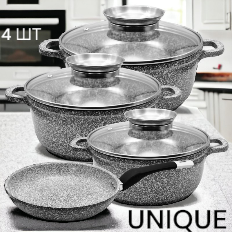Набор круглых казанов + сковорода 24 см со крышкой UNIQUE UN-5521 4пр Одесса - изображение 1