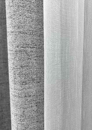 Комплект штор VR-Textil TWEED_V 100х270 2шт и Тюль 400х270 1913ш-1153т Светло-серый с белым 71-144/2 Киев
