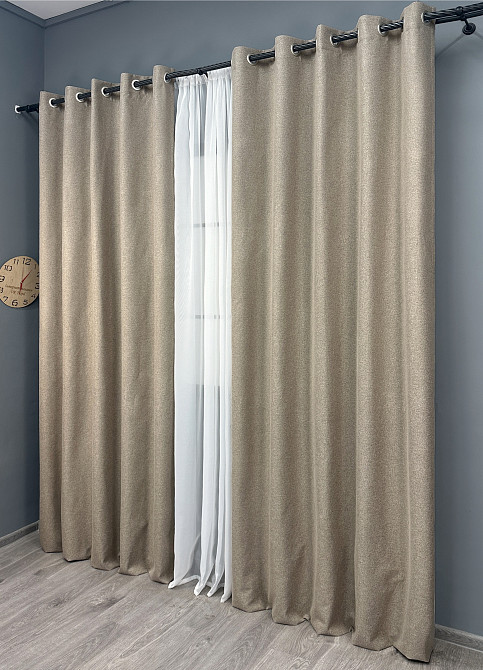 Комплект штор на люверсах VR-Textil Блэкаут двусторонний ASHEN NIGHT № 1853ш Бежевый 150х270 см 2 шт (37-0293) Киев - изображение 4