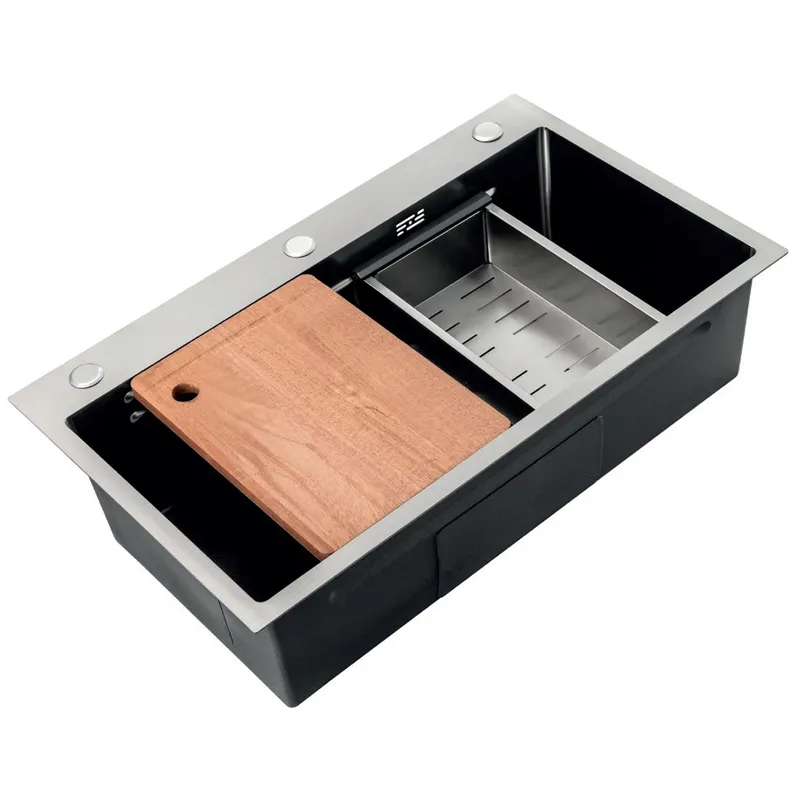 Мийка Zerix ZH6845-SET-05 Decor Nano-Black (3.0/0.8) з нерж. сталі комплект (графіт) (ZM5588) Київ - фото 1