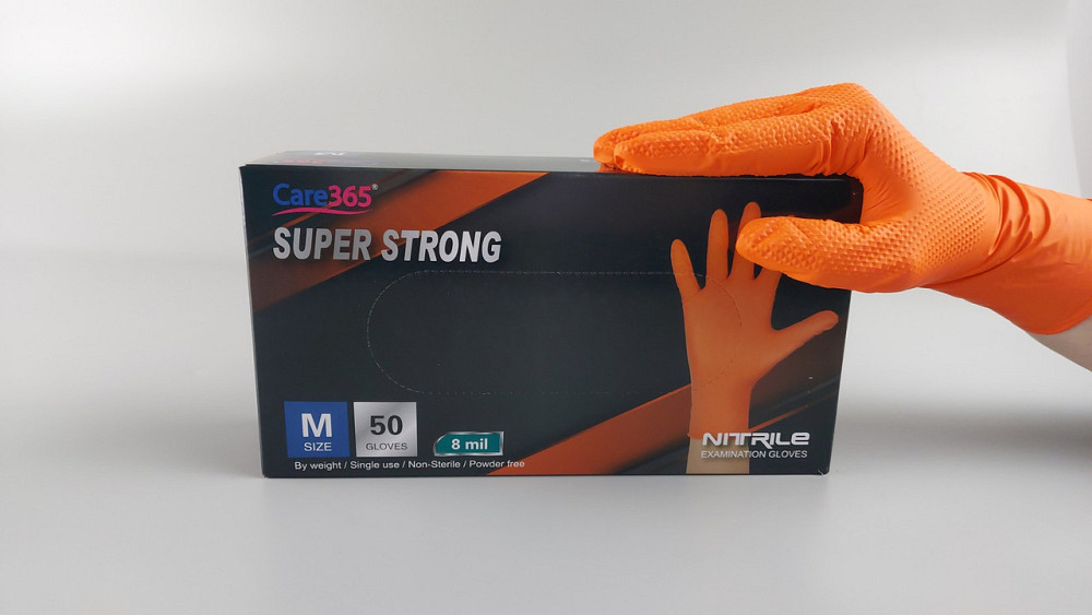 Рукавички нітрилові суперміцні 50 шт. господарські, розмір M ORANGE "CARE 365" (1 пачка) Харків - фото 2