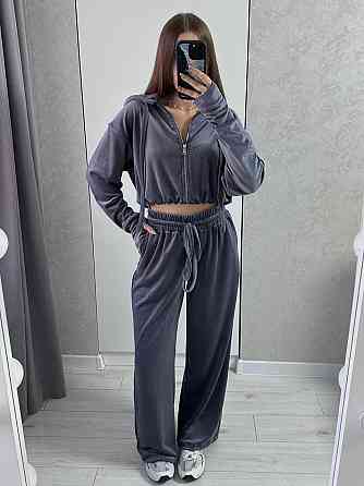 Жіночий повсякденний костюм із якісного велюру, двійка Графіт Одеса