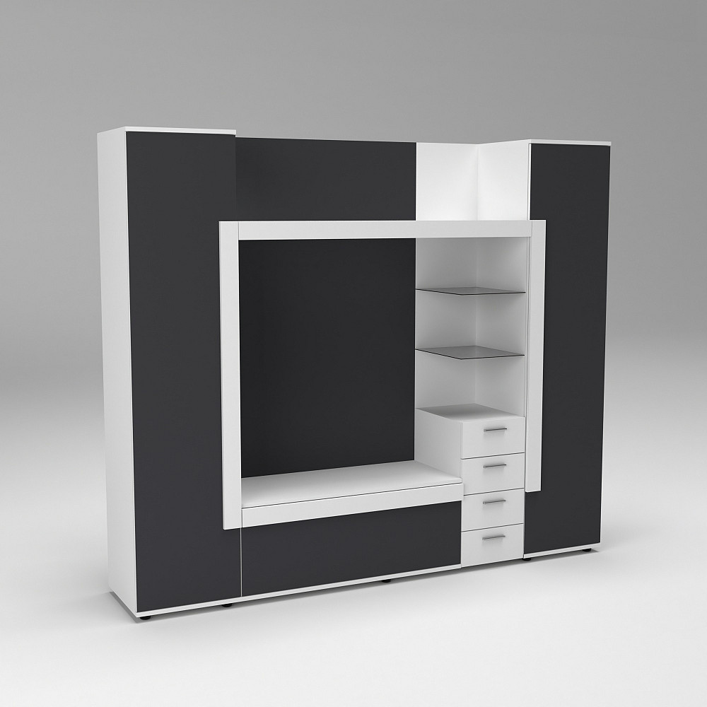 Стенка в гостиную под ТВ Exo-1, Белый+Антрацит, 2160х420х1850 Львов - изображение 2