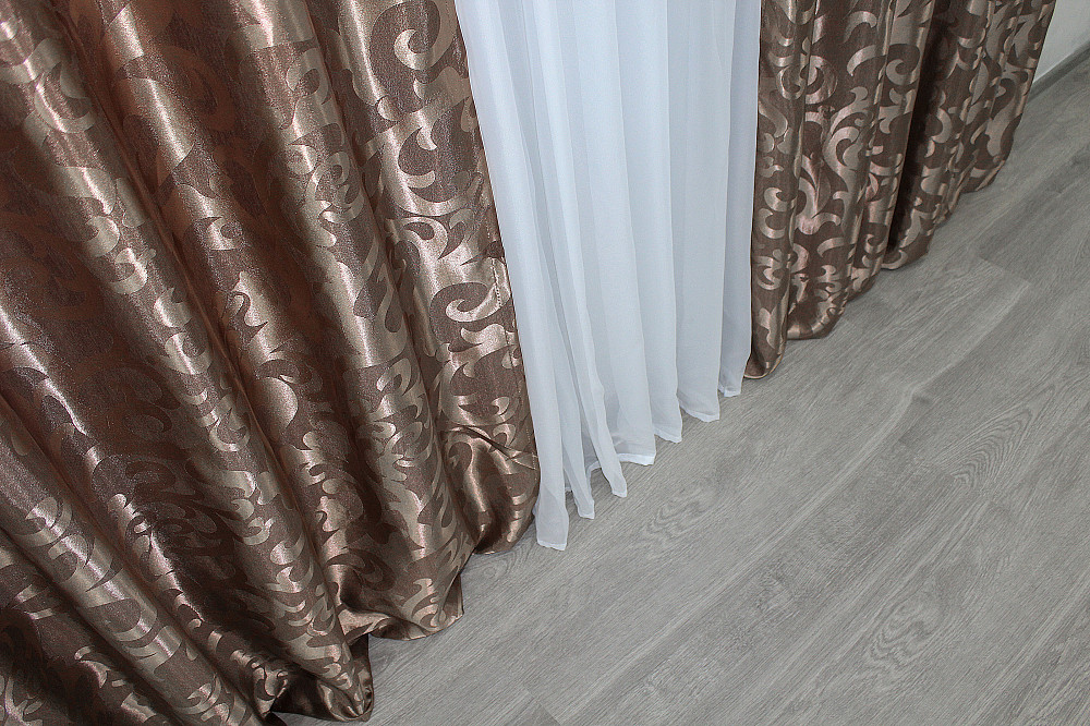 Комплект готовых штор VR-Textil Жаккард Вензель № 478ш Светло-коричневый 100х270 см 2 шт (31-014) Киев - изображение 7